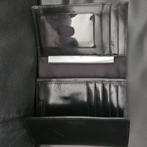 Fossil 100% Black Leather Tri-fold Wallet Snap Button Multiple Slides Compact . - Picture 6 of 9